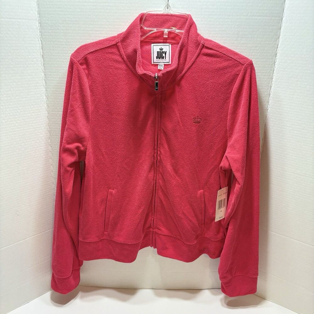 Juicy Couture Watermelon Pink Terry Cropped Track Jacket Size XXL NWT